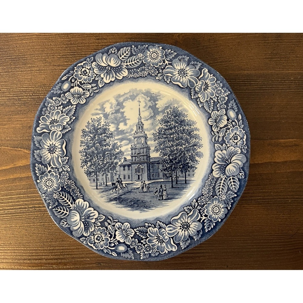 Vintage‎ Ironstone Dinner Plate Staffordshire Liberty Blue "Independence Hall"